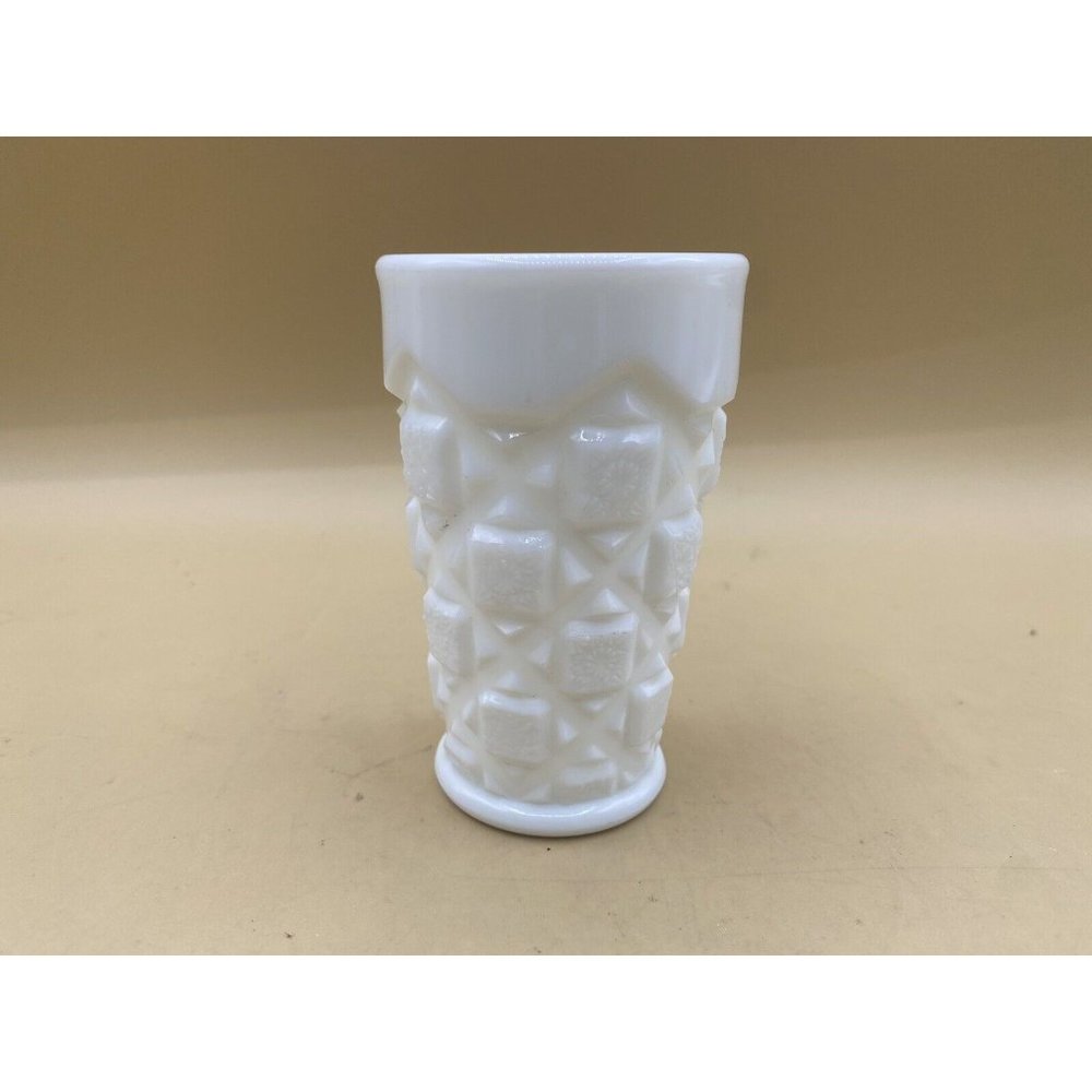 Westmoreland White Milk Glass Tumbler Old Quilt Pattern 4” - Picture 7 of 7